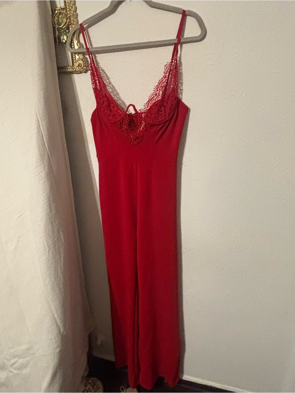 Women’s Red Lace-Trim Jumpsuit